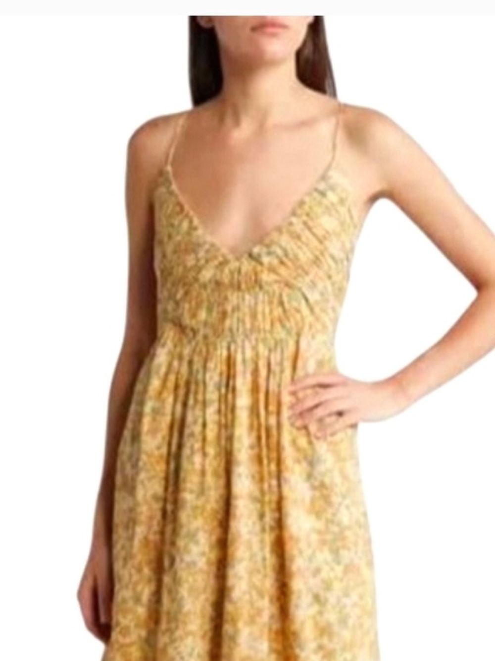 NWOT Treasure & Bond Pale Yellow Floral Smocked V-Neck Maxi Dress - Picture 5 of 11
